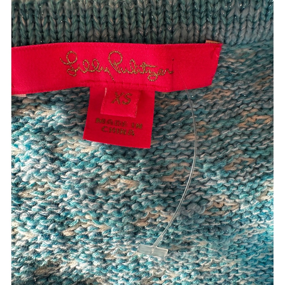 Lilly Pulitzer NWOT Kienna Woven Knit Cardigan Cumulus Blue Metallic XSmall - Picture 9 of 16